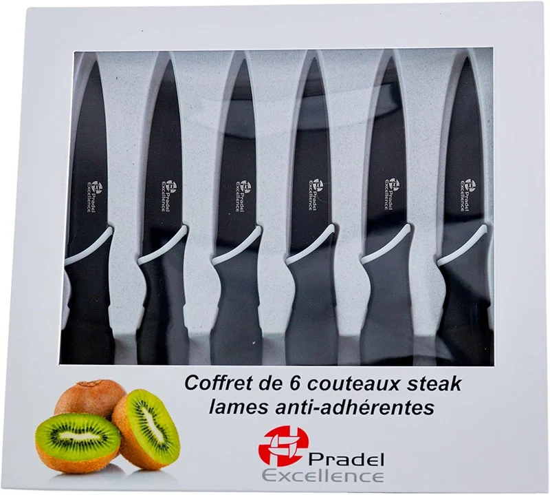 Pradel Excellence CC006N Kasten mit 6 Antihaft-Steakmessern aus rostfreiem Edelstahl, Anisfarben Sch