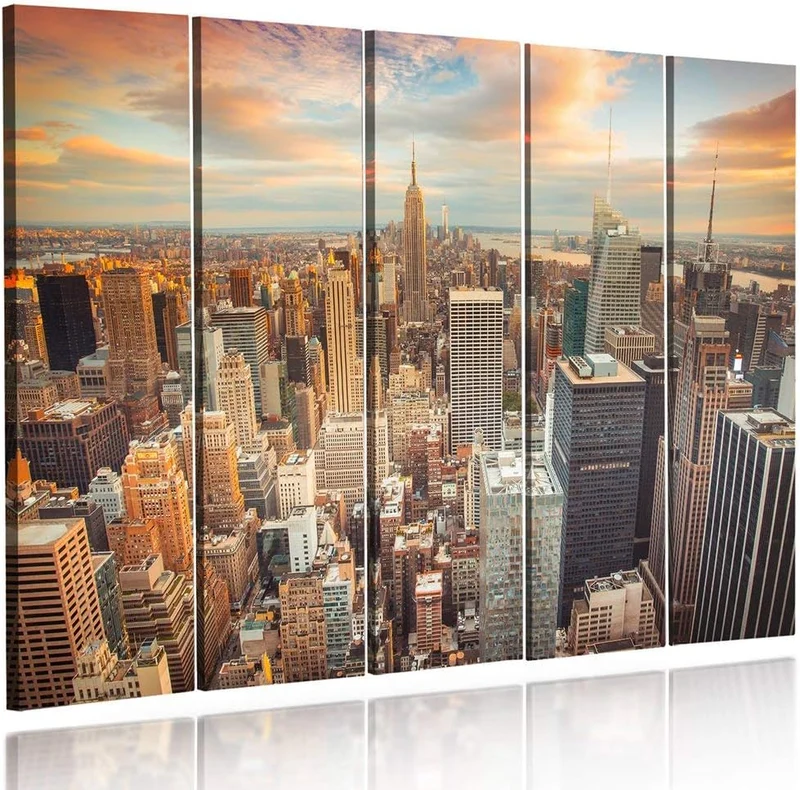 Feeby. Leinwandbild - 5 Teile - Bilder, Wand Bild, Wandbilder, Kunstdruck XXL, 5-Teilig, (NEW YORK,