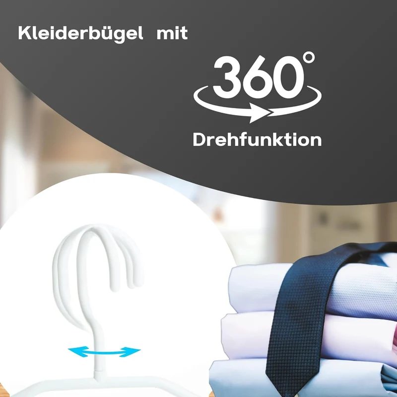 Sustania Kleiderbügel Weiss 20 Stück Mit Drehbaren Haken, Kunststoff, Plastik, Made in EU, Platzspar