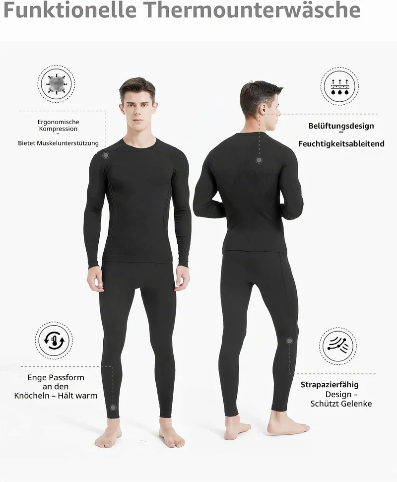 NOOYME Thermounterwäsche Herren Elastisch Funktionsunterwäsche Herren Weich Thermo Unterwäsche Männe