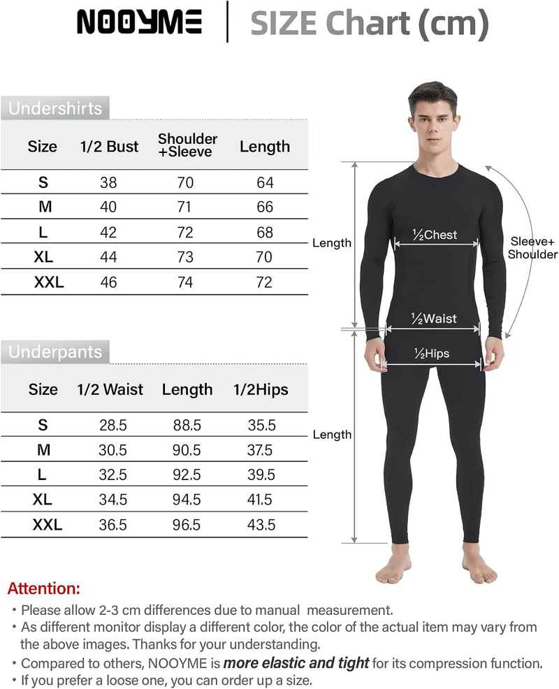 NOOYME Thermounterwäsche Herren Elastisch Funktionsunterwäsche Herren Weich Thermo Unterwäsche Männe