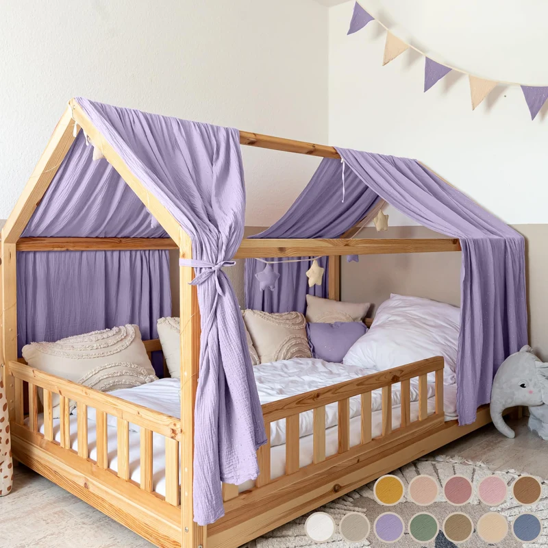 lilimaus Hausbett Himmel [in 12 Farben] Betthimmel Hausbett aus 100% Baumwolle Musselin - Stoffhimme