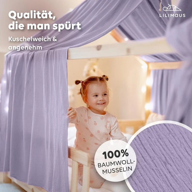 lilimaus Hausbett Himmel [in 12 Farben] Betthimmel Hausbett aus 100% Baumwolle Musselin - Stoffhimme