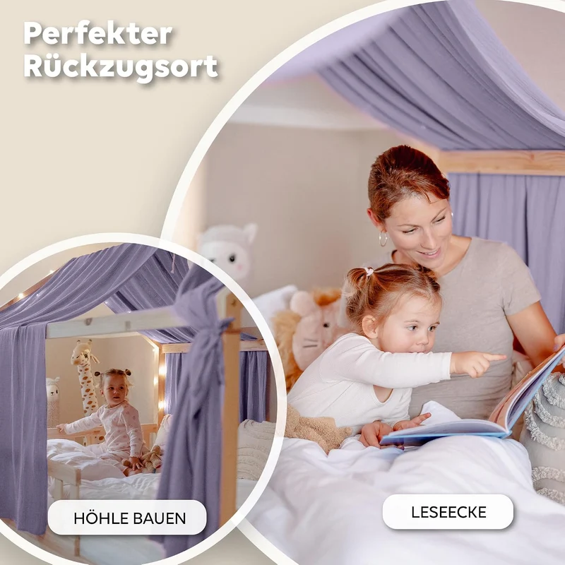lilimaus Hausbett Himmel [in 12 Farben] Betthimmel Hausbett aus 100% Baumwolle Musselin - Stoffhimme