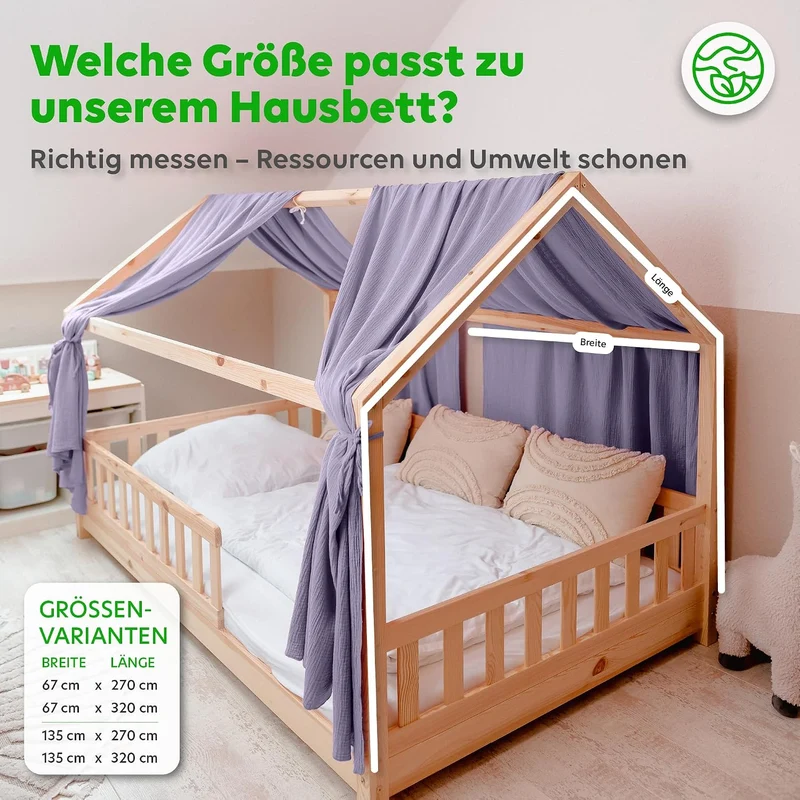 lilimaus Hausbett Himmel [in 12 Farben] Betthimmel Hausbett aus 100% Baumwolle Musselin - Stoffhimme