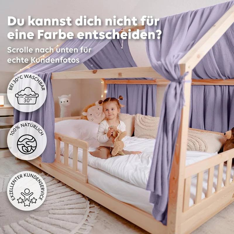 lilimaus Hausbett Himmel [in 12 Farben] Betthimmel Hausbett aus 100% Baumwolle Musselin - Stoffhimme