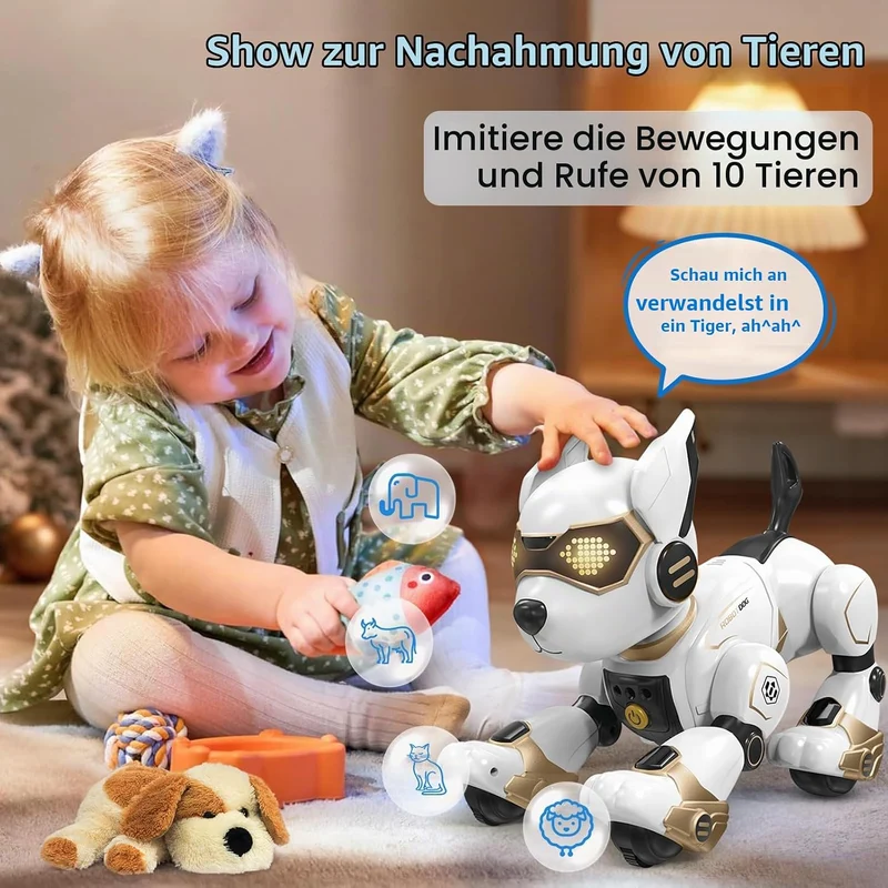 PRANITE Roboter Hund, Programmierbarer Roboterhund Kinder Ferngesteuerter Spielzeug, Wiederaufladbar