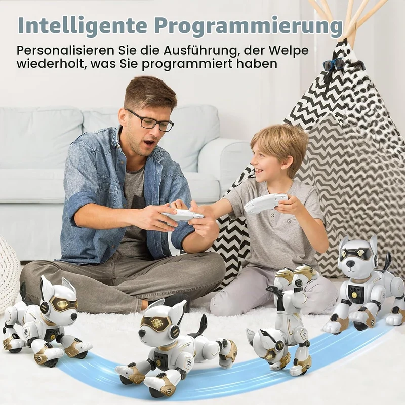 PRANITE Roboter Hund, Programmierbarer Roboterhund Kinder Ferngesteuerter Spielzeug, Wiederaufladbar