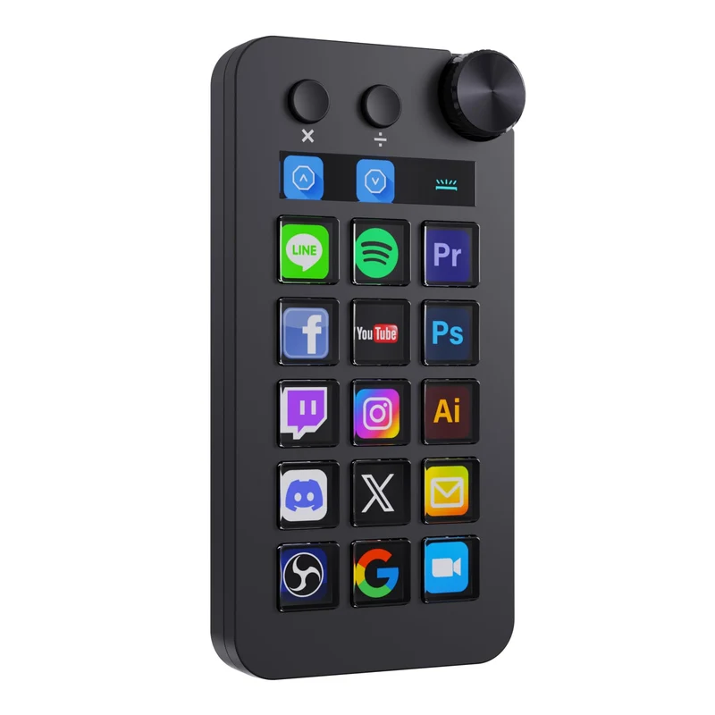 Treaslin N1 3-in-1 Stream Controller Deck,Profi Macro Keypad mit 15 animierten LCD-Tasten,Regler&Dis