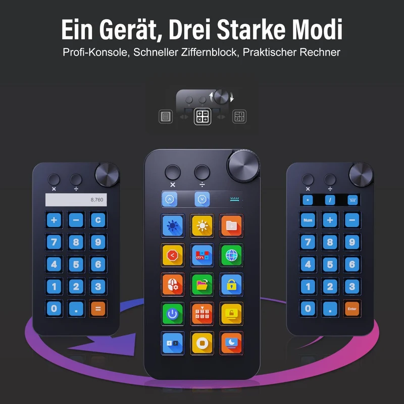 Treaslin N1 3-in-1 Stream Controller Deck,Profi Macro Keypad mit 15 animierten LCD-Tasten,Regler&Dis