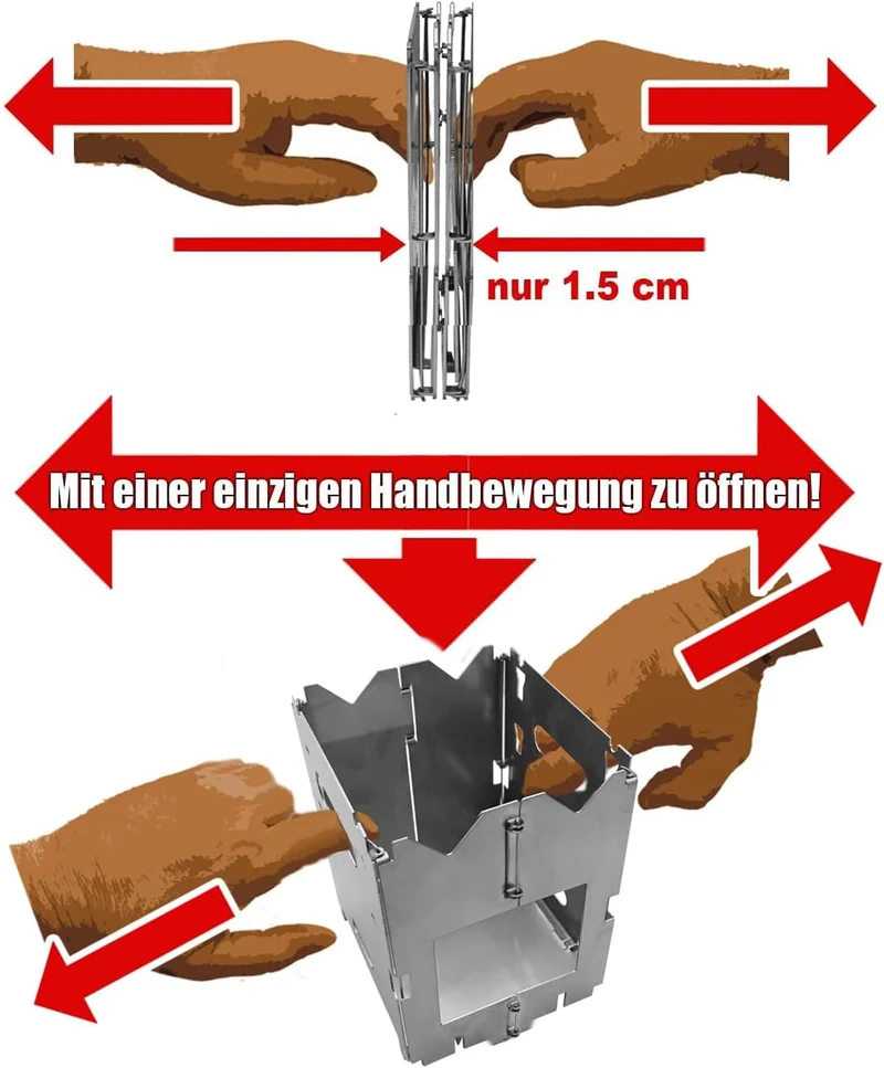 Notfallkocher (Hobo-Kocher) | Kochen und Grillen ohne Strom | für Blackout & Camping | faltbar & kom