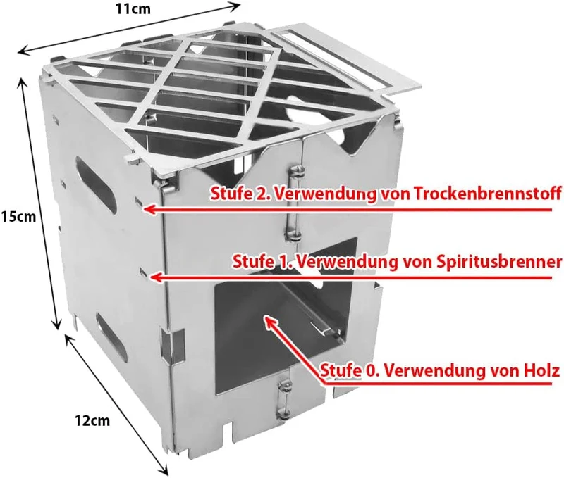 Notfallkocher (Hobo-Kocher) | Kochen und Grillen ohne Strom | für Blackout & Camping | faltbar & kom