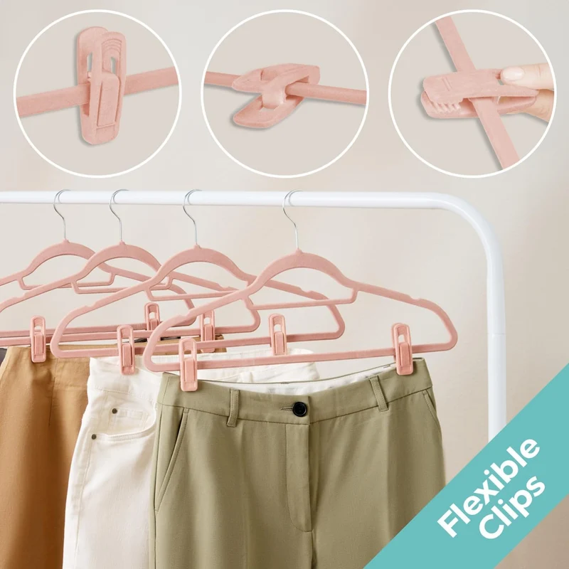 Blumtal Kleiderbügel Samt 30 Stück mit Clips - Bügel Samt 360° drehbar und robust - platzsparende Kl