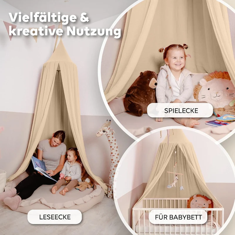 Baldachin Kinderzimmer [in 12 Farben] - Betthimmel aus 100% Baumwolle Musselin Handmade für Mädchen