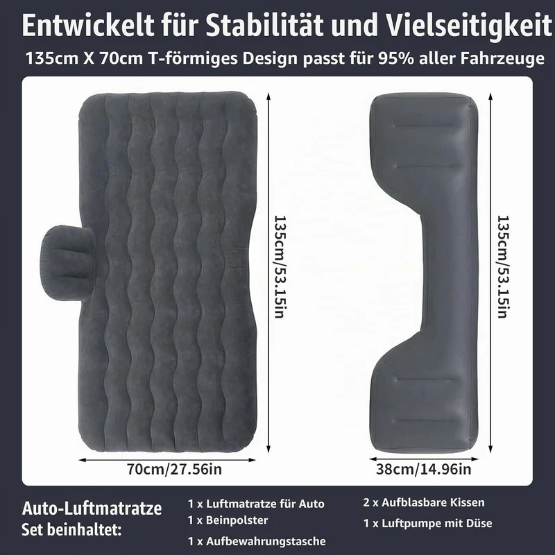 Auto Luftmatratze für Camping und Reisen, Aufblasbare Matratze mit 2 aufblasbaren Kissen & Luftpumpe