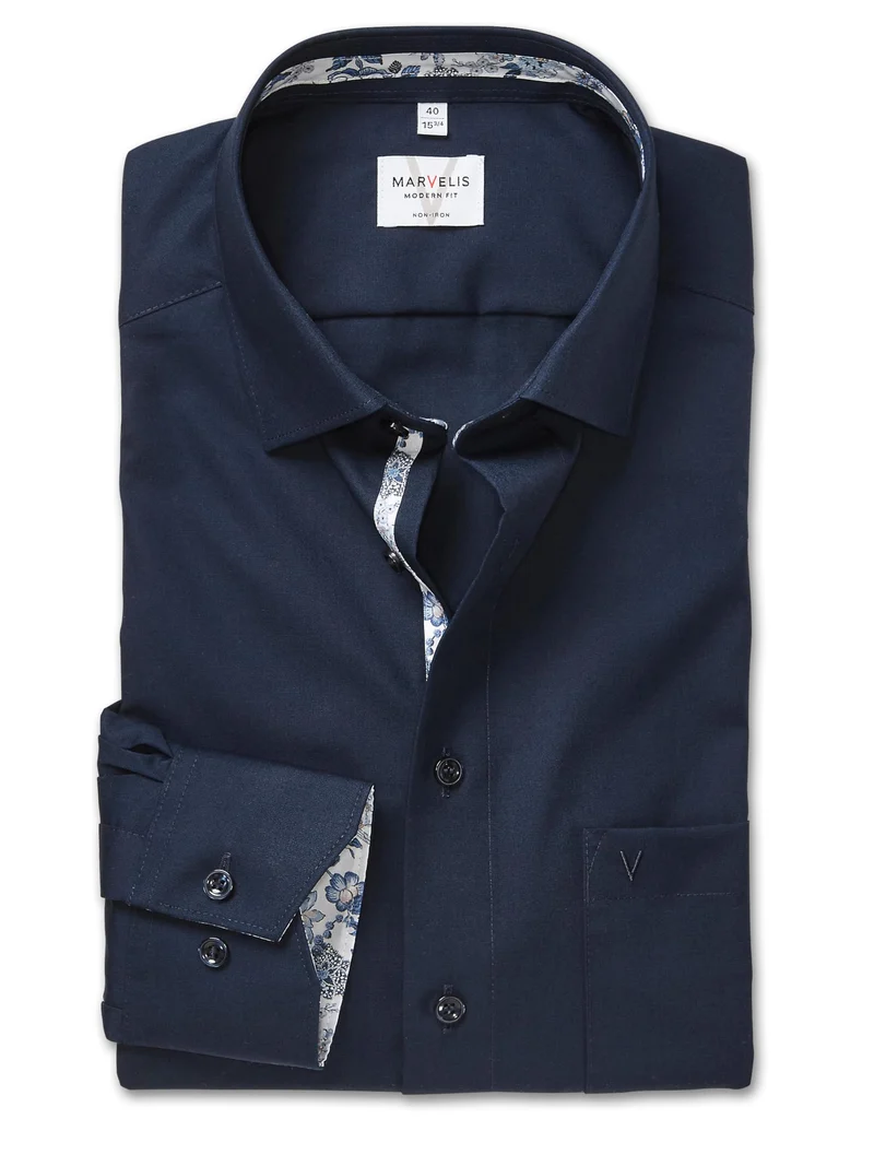 Marvelis Herren Businesshemd Langarm 720184,Einfarbig,Modern Fit,New Kent 41 Marine 18, 41 Marine 18
