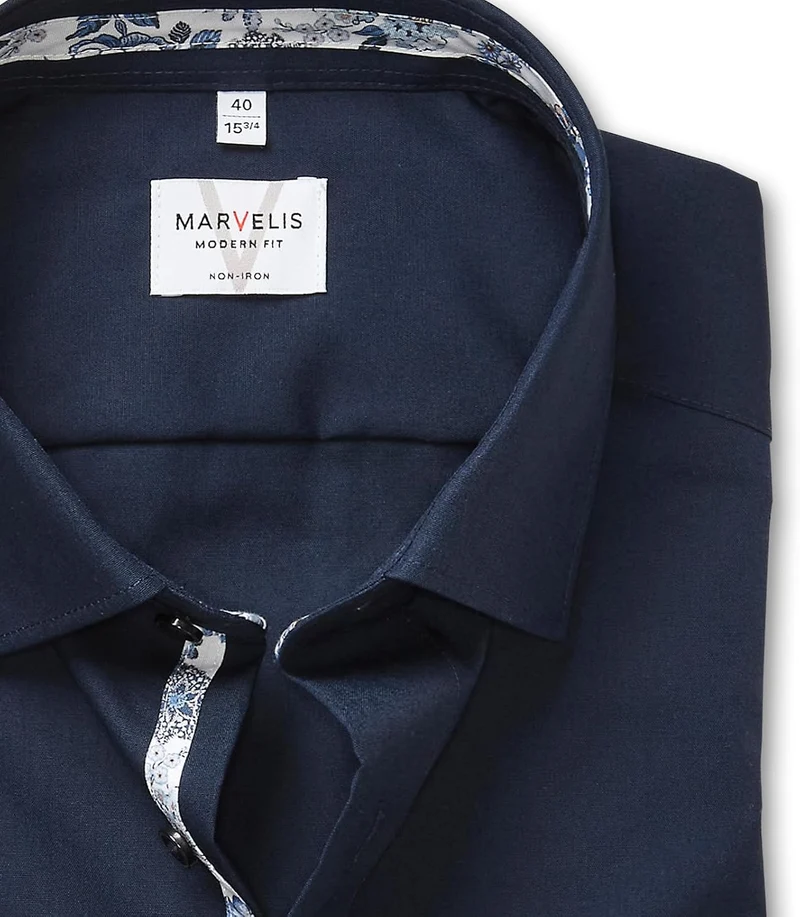 Marvelis Herren Businesshemd Langarm 720184,Einfarbig,Modern Fit,New Kent 41 Marine 18, 41 Marine 18