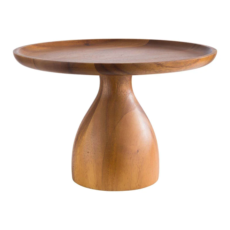 APS 33293 Servier- und Tortenplatte Acacia, Ø 24 cm, Höhe 16 cm, Akazienholz, möbelschonende Unterse