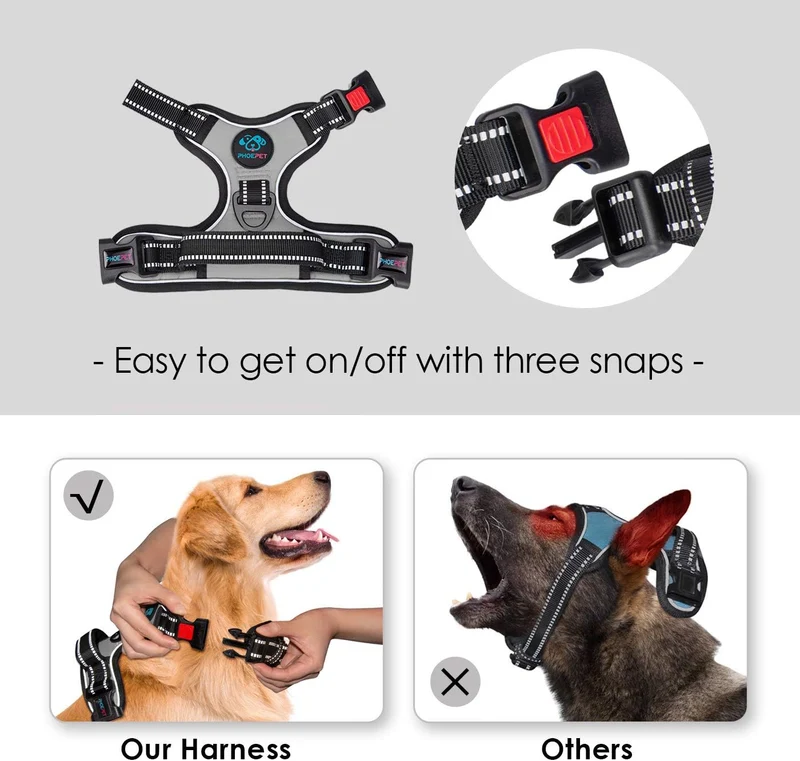 PHOEPET Anti-Zieh-Hundegeschirr, reflektierend, verstellbar, mit Clip an der Vorderseite, Weste mit