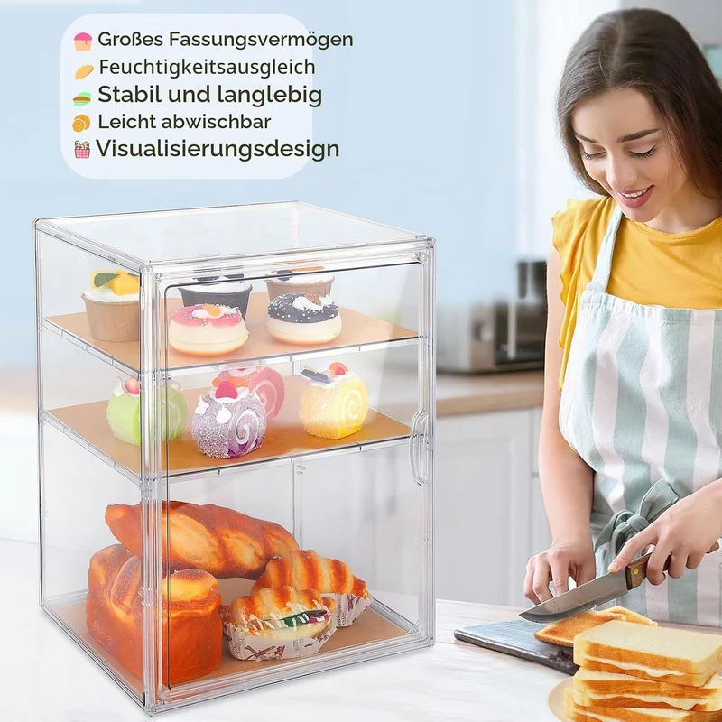 Plastik Brotkasten Durchsichtig Brotaufbewahrung mit 50pcs Backpapier Etiketten 3 Schichten Verstell