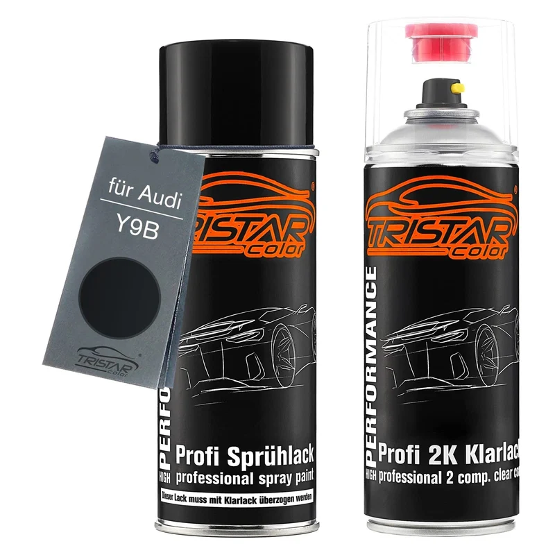 TRISTARcolor Autolack 2K Spraydosen Set für Audi Y9B Noir Brillant/Nero Brillante Basislack 2 Kompon