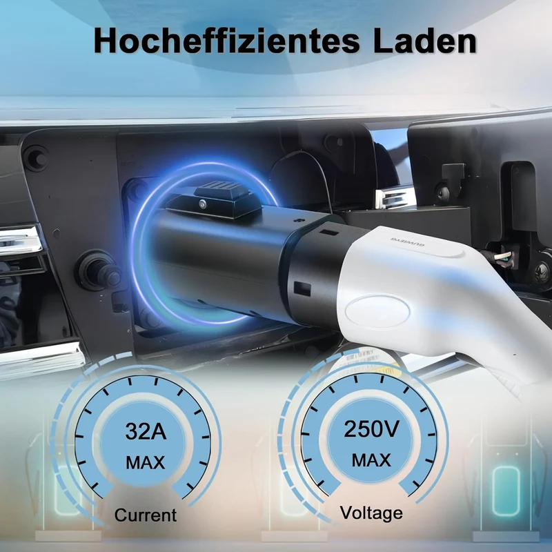 EV Adapter Typ 2 auf Typ 1, Max 32A, 250V AC, Adapter für Elektrofahrzeuge IEC 62196 auf SAE J1772,