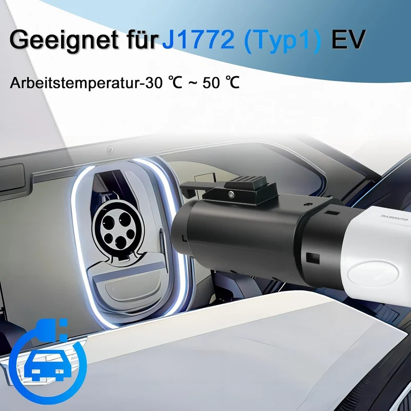 EV Adapter Typ 2 auf Typ 1, Max 32A, 250V AC, Adapter für Elektrofahrzeuge IEC 62196 auf SAE J1772,
