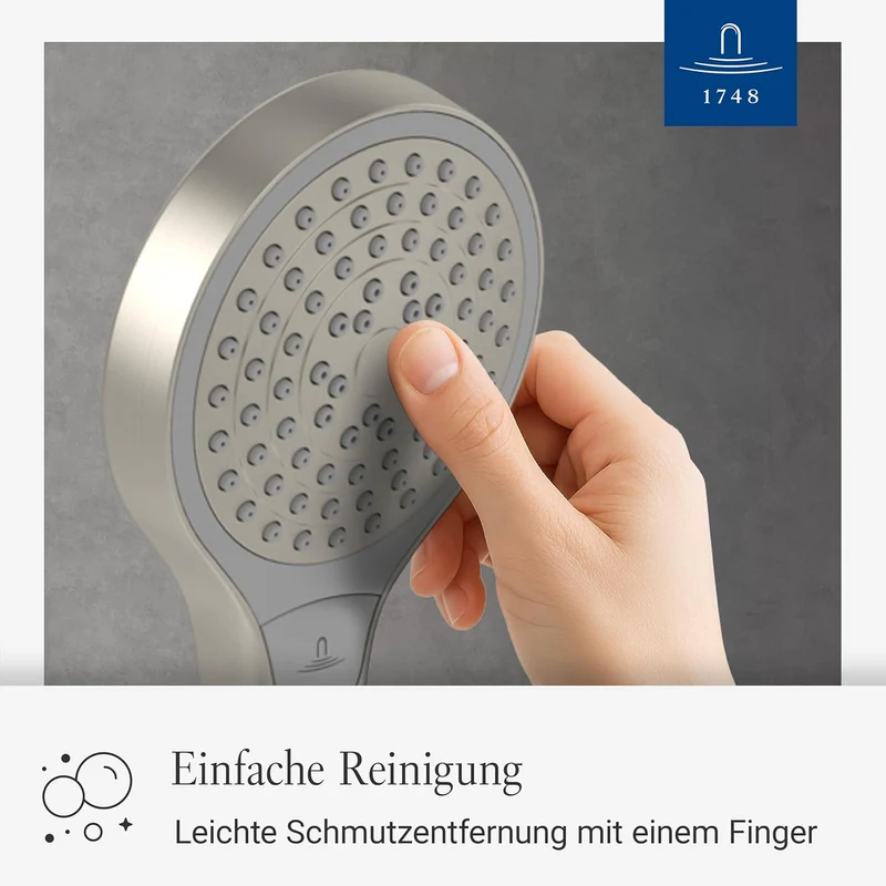 Villeroy & Boch Verve Showers Duschkopf, Handbrause mit 3 Strahlarten per Knopfdruck, EasyClean, Was