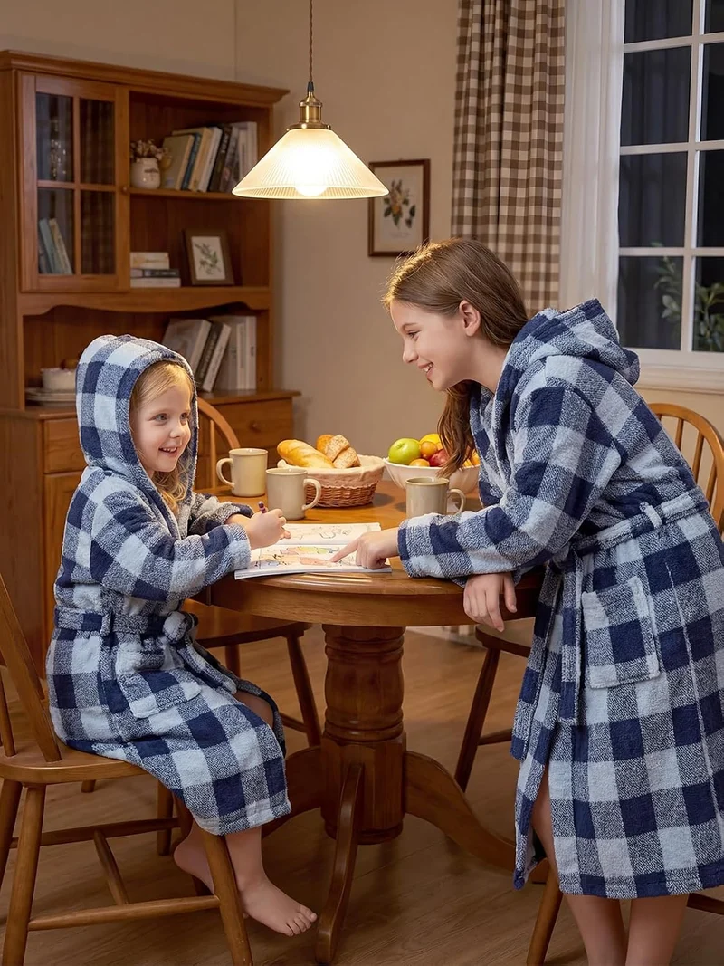 JiAmy Kapuzen Bademantel für Mädchen Flauschiger Fleece Plüsch Langer Schlafmantel Kinder Grau 13-14