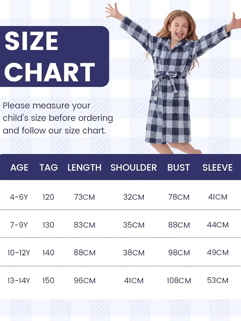 JiAmy Kapuzen Bademantel für Mädchen Flauschiger Fleece Plüsch Langer Schlafmantel Kinder Grau 13-14