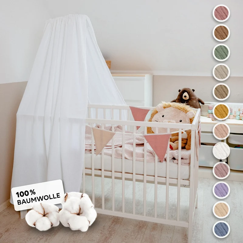 Betthimmel Babybett in 12 Farben [inkl. Himmelstange] - Himmel Babybett aus 100% Baumwolle Musselin