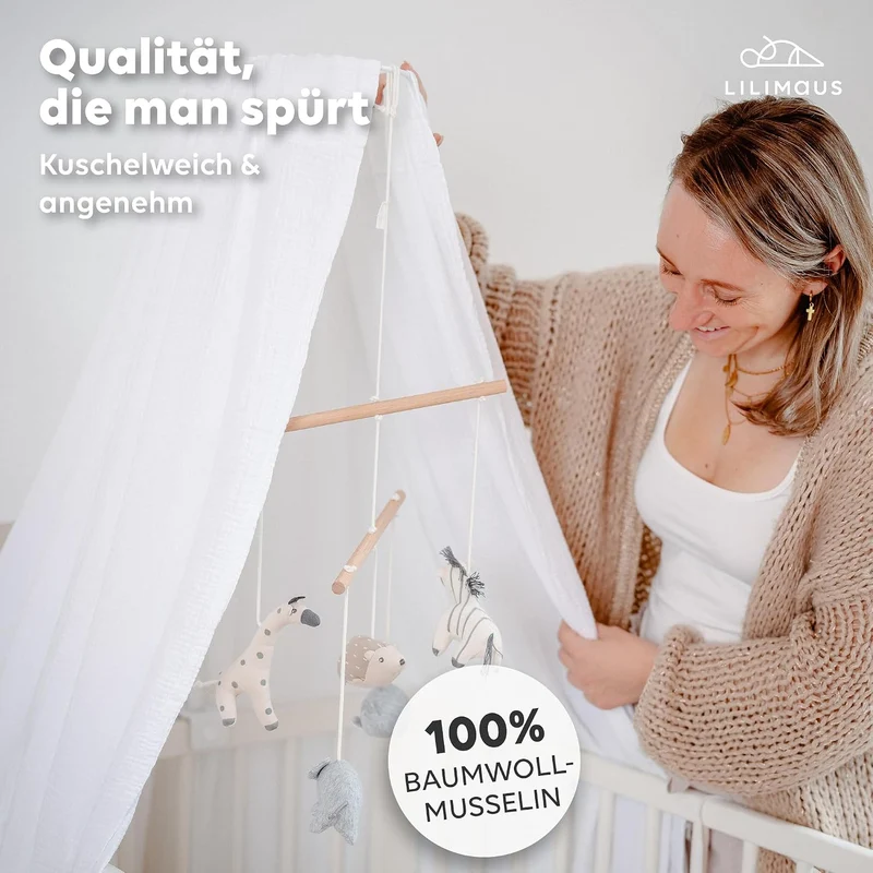 Betthimmel Babybett in 12 Farben [inkl. Himmelstange] - Himmel Babybett aus 100% Baumwolle Musselin
