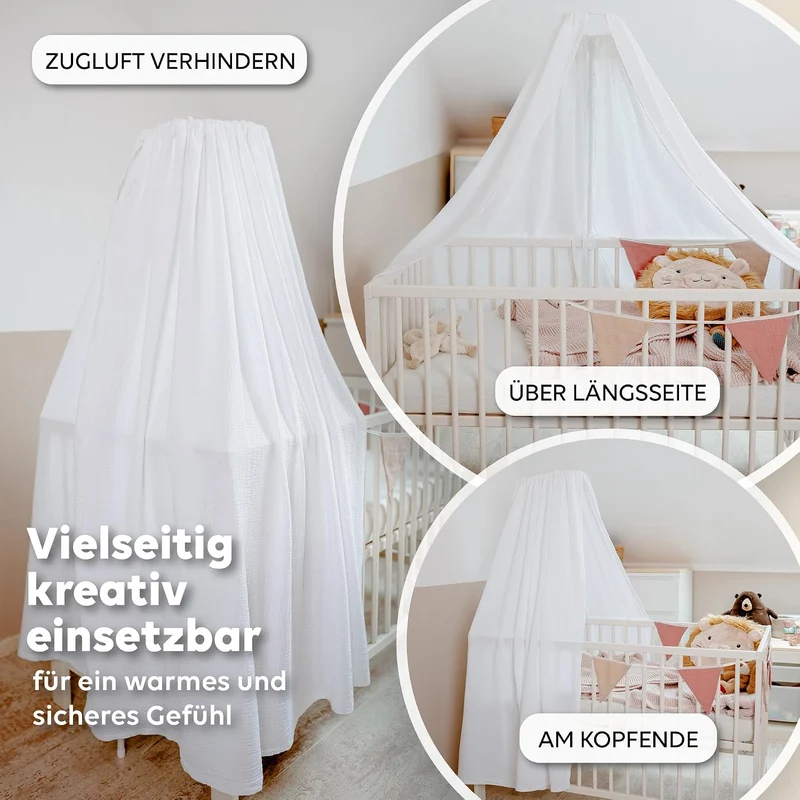 Betthimmel Babybett in 12 Farben [inkl. Himmelstange] - Himmel Babybett aus 100% Baumwolle Musselin
