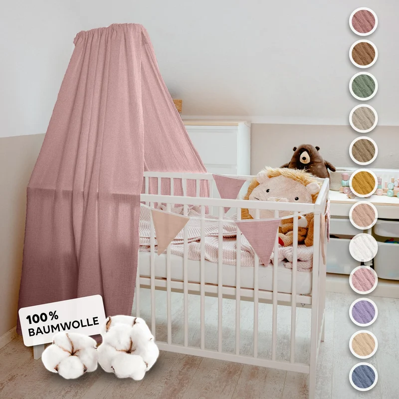 Betthimmel Babybett [in 12 Farben] Himmel Babybett aus 100% Baumwolle Musselin - Betthimmel Mädchen