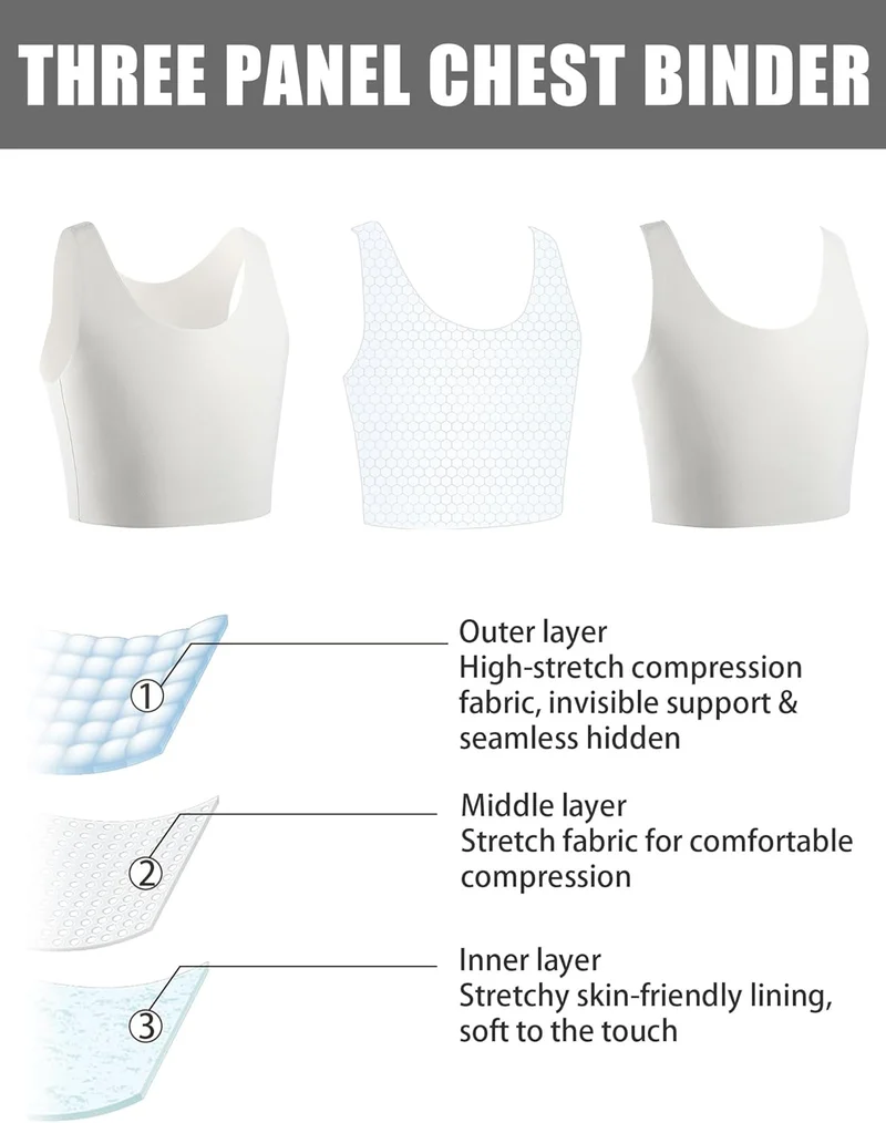 XUJI Brust Binder Trans FTM Atmungsaktive Kompression Nahtlos Top für Transgender S Weiss, S Weiss