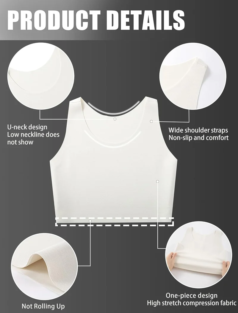 XUJI Brust Binder Trans FTM Atmungsaktive Kompression Nahtlos Top für Transgender S Weiss, S Weiss