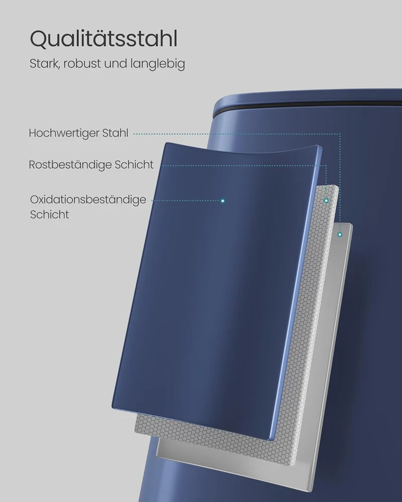 SONGMICS Mülleimer Küche, 20 Liter Abfalleimer, Tretmülleimer, Stahl, mit Inneneimer, Softclose, Off