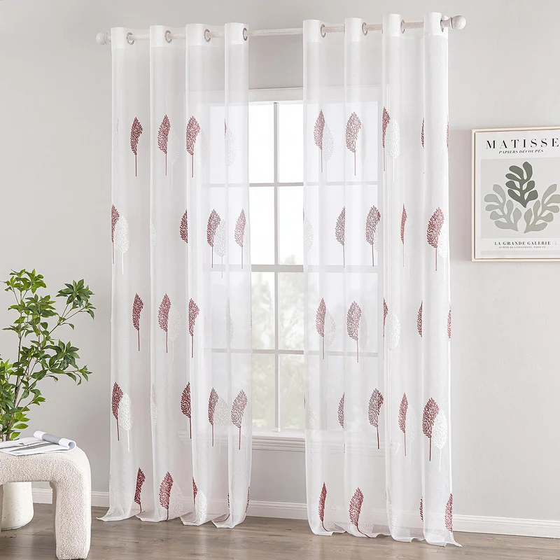 MIULEE Wohnzimmer Vorhänge Transparent mit Altrosa und Weiss Blätter Muster, Modern Stickerei Gardin