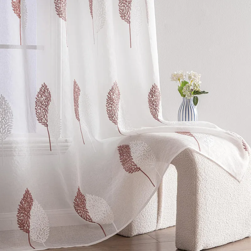 MIULEE Wohnzimmer Vorhänge Transparent mit Altrosa und Weiss Blätter Muster, Modern Stickerei Gardin