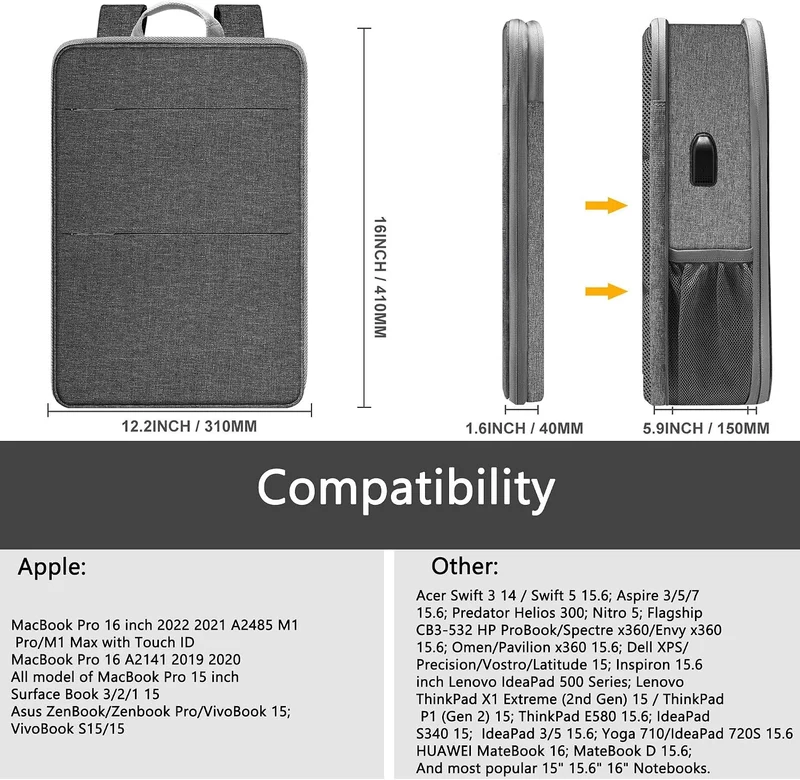 ZINZ 13 14 15 16 Zoll Schlank und Erweiterbar Laptop Rucksack Wasserdicht Notebook Tasche für Männer