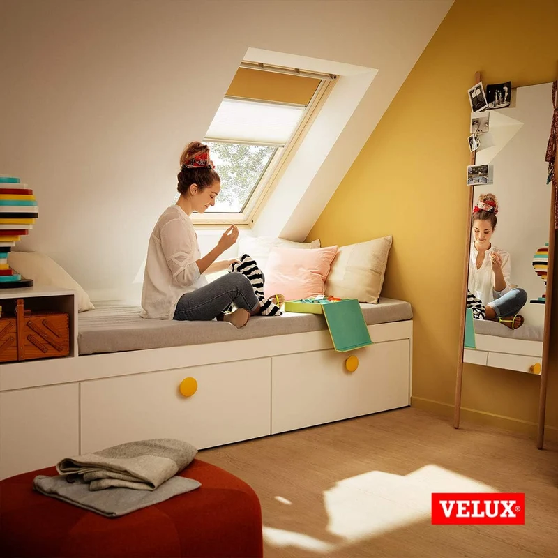 VELUX Original Dachfenster Duo Verdunkelungsrollo für MK06, Dunkelblau, mit Grauer Führungsschiene M