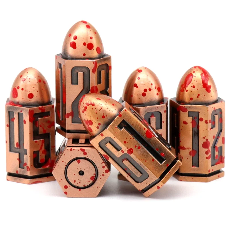 DND Würfel Set for Dungeons and Dragons, Bullet W6 Würfel(Bullet-Copper) 6bullet-red Copper, 6bullet