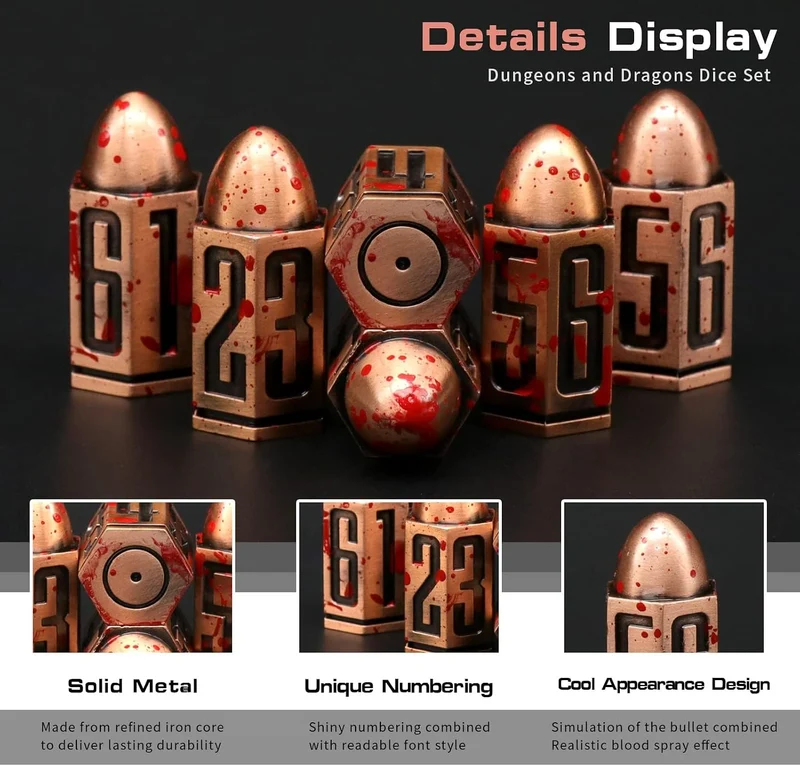 DND Würfel Set for Dungeons and Dragons, Bullet W6 Würfel(Bullet-Copper) 6bullet-red Copper, 6bullet