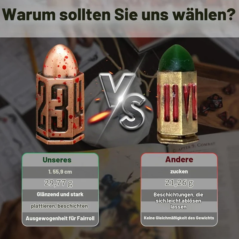 DND Würfel Set for Dungeons and Dragons, Bullet W6 Würfel(Bullet-Copper) 6bullet-red Copper, 6bullet