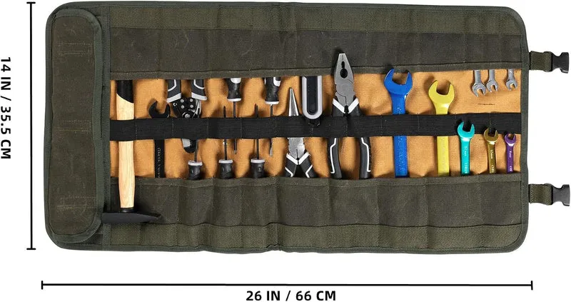 Mehrzweck robuste Werkzeug-Rolltasche mit 25 Fächern, aus strapazierfähigem gewachstem Segeltuch, le
