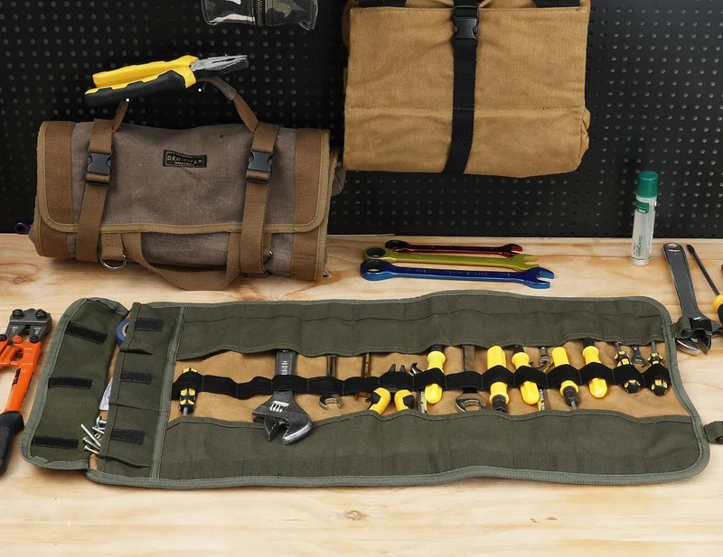 Mehrzweck robuste Werkzeug-Rolltasche mit 25 Fächern, aus strapazierfähigem gewachstem Segeltuch, le