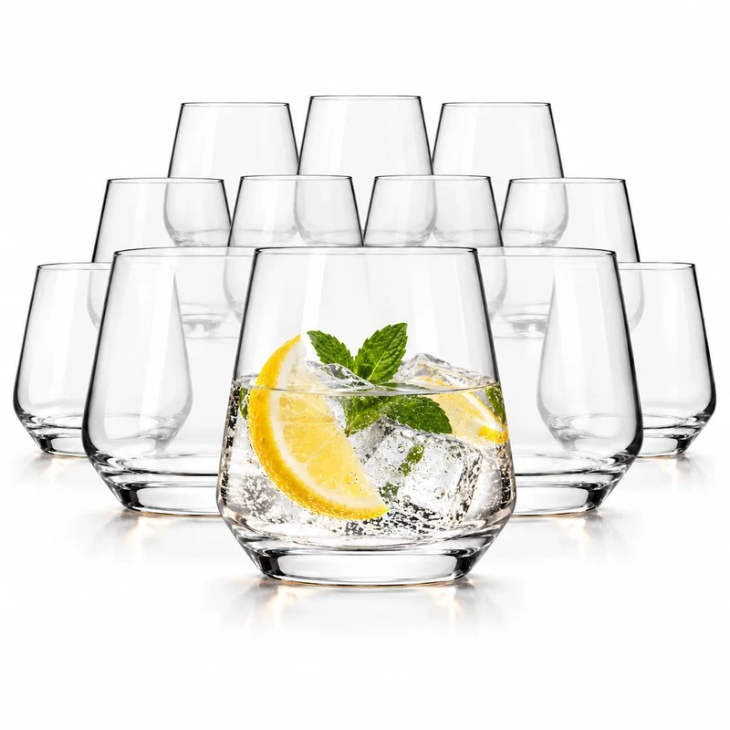 KIAPPO Set mit 12 Gläsern mit Fassungsvermögen 400 ml für Wasser und kalte Getränke modernes und min