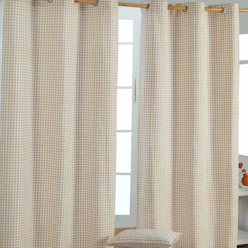 Homescapes handgewobener Vorhang Ösenvorhang Dekoschal Gingham im 2er Set, 137 x 182 cm, 100% Reine