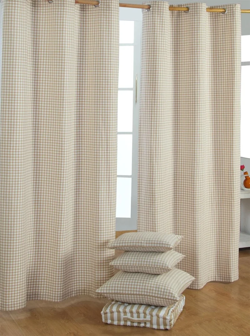 Homescapes handgewobener Vorhang Ösenvorhang Dekoschal Gingham im 2er Set, 137 x 182 cm, 100% Reine