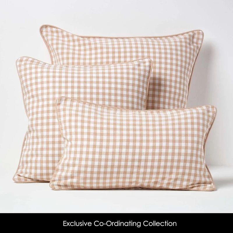 Homescapes handgewobener Vorhang Ösenvorhang Dekoschal Gingham im 2er Set, 137 x 182 cm, 100% Reine